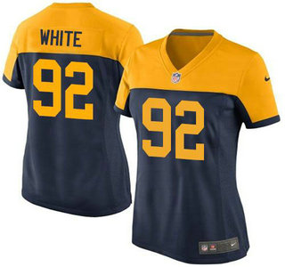 Women's Green Bay Packers #92 Reggie White Navy Blue With Gold NFL Nike Game Jersey