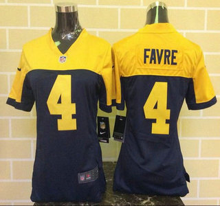 Women's Green Bay Packers #4 Brett Favre Navy Blue With Gold NFL Nike Game Jersey