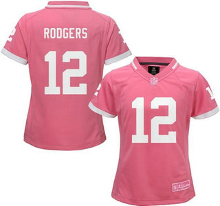 Women's Green Bay Packers #12 Aaron Rodgers Pink Bubble Gum 2015 NFL Jersey