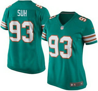 Women's Miami Dolphins #93 Ndamukong Suh Aqua Green Alternate 2015 NFL Nike Game Jersey