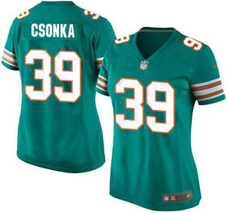 Women's Miami Dolphins #39 Larry Csonka Aqua Green Alternate 2015 NFL Nike Game Jersey