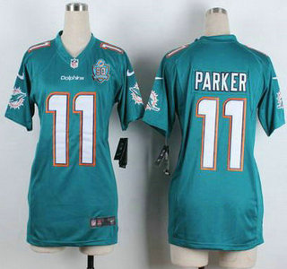 Women's Miami Dolphins #11 DeVante Parker Aqua Green Team Color 2015 NFL 50th Patch Nike Game Jersey