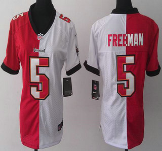 Nike Tampa Bay Buccaneers #5 Josh Freeman Red and White Split Elite Womens Jersey