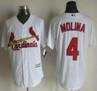 Men's St. Louis Cardinals #4 Yadier Molina Home White 2015 MLB Cool Base Jersey