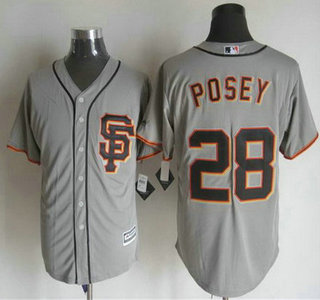 Men's San Francisco Giants #28 Buster Posey Alternate Gray SF 2015 MLB Cool Base Jersey