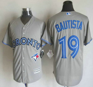 Men's Toronto Blue Jays #19 Jose Bautista Away Gray 2015 MLB Cool Base Jersey