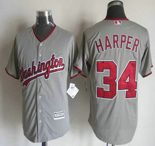 Men's Washington Nationals #34 Bryce Harper Away Gray 2015 MLB Cool Base Jersey