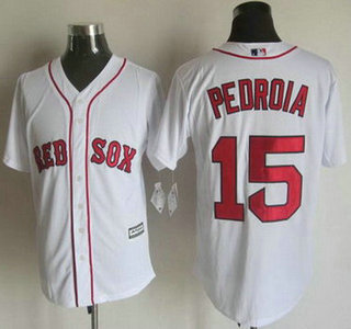 Men's Boston Red Sox #15 Dustin Pedroia Home White 2015 MLB Cool Base Jersey