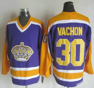 Men's Los Angeles Kings #30 Rogie Vachon 1980-81 Purple CCM Vintage Throwback Jersey