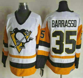 Men's Pittsburgh Penguins #35 Tom Barrasso 1988-89 White CCM Vintage Throwback Jersey