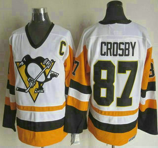 Men's Pittsburgh Penguins #87 Sidney Crosby 1988-89 White CCM Vintage Throwback Jersey