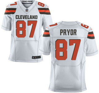 Men's Cleveland Browns Brown #87 Terrelle Pryor White Road 2015 NFL Nike Elite Jersey