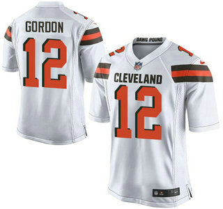 Men's Cleveland Browns Brown #12 Josh Gordon White Road 2015 NFL Nike Elite Jersey