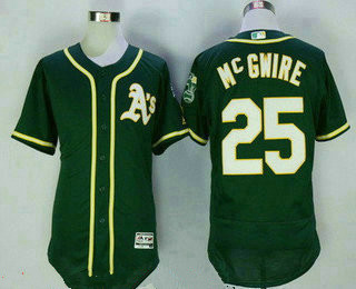 Men's Oakland Athletics #25 Mark Mcgwire Retired Green Stitched MLB 2016 Majestic Flex Base Jersey