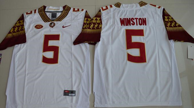 Men's Florida State Seminoles #5 Jameis Winston White Stitched College Football 2016 Nike NCAA Jersey