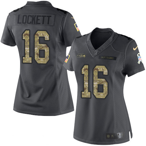 Women's Seattle Seahawks #16 Tyler Lockett Black Anthracite 2016 Salute To Service Stitched NFL Nike Limited Jersey