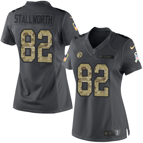 Women's Pittsburgh Steelers #82 John Stallworth Black Anthracite 2016 Salute To Service Stitched NFL Nike Limited Jersey