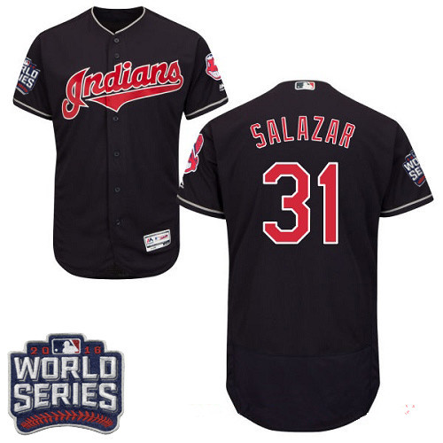 Men's Cleveland Indians #31 Danny Salazar Navy Blue 2016 World Series Patch Stitched MLB Majestic Flex Base Jersey