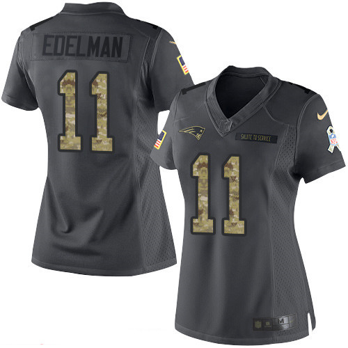 Women's New England Patriots #11 Julian Edelman Black Anthracite 2016 Salute To Service Stitched NFL Nike Limited Jersey