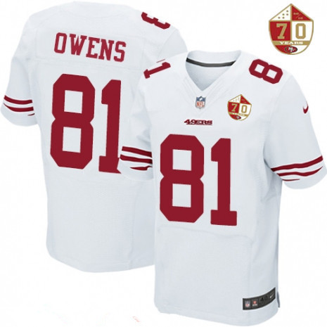 Men's San Francisco 49ers #81 Terrell Owens White 70th Anniversary Patch Stitched NFL Nike Elite Jersey