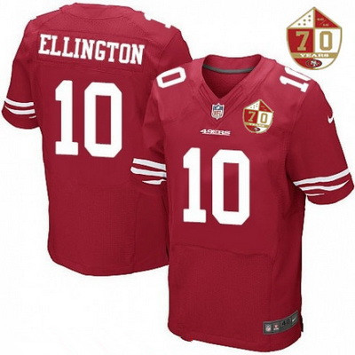 Men's San Francisco 49ers #10 Bruce Ellington Scarlet Red 70th Anniversary Patch Stitched NFL Nike Elite Jersey