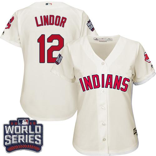 Indians #12 Francisco Lindor Cream 2016 World Series Bound Women's Alternate Stitched MLB Jersey