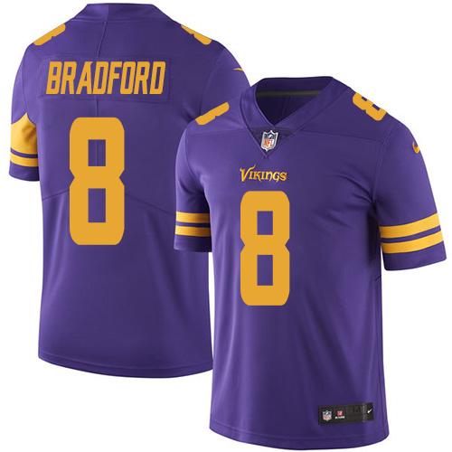 Nike Vikings #8 Sam Bradford Purple Men's Stitched NFL Limited Rush Jersey