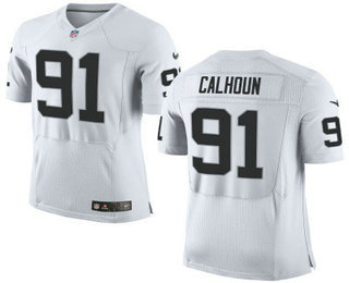 Men's Oakland Raiders #91 Shilique Calhoun White Road Nike Elite Jersey