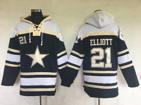 Men's Dallas Cowboys #21 Ezekiel Elliott Navy Blue Team Color Stitched NFL Hoodie