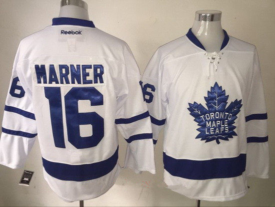 Men's Toronto Maple Leafs #16 Mitchell Marner White 2016-17 Away 100TH Anniversary Stitched Reebok Hockey Jersey