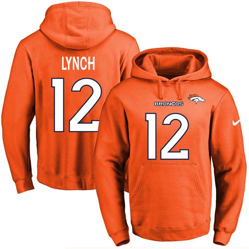 Nike Broncos #12 Paxton Lynch Orange Name & Number Pullover NFL Hoodie