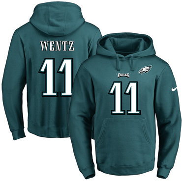 Nike Eagles #11 Carson Wentz Midnight Green Name & Number Pullover NFL Hoodie