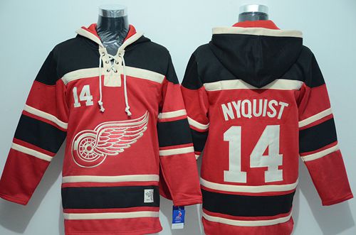 Red Wings #14 Gustav Nyquist Red Sawyer Hooded Sweatshirt Stitched NHL Jersey