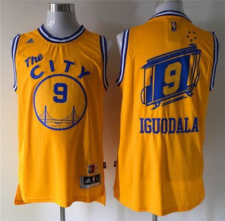 Men's Golden State Warriors #9 Andre Iguodala Revolution 30 Swingman 2015-16 Retro Yellow Jersey