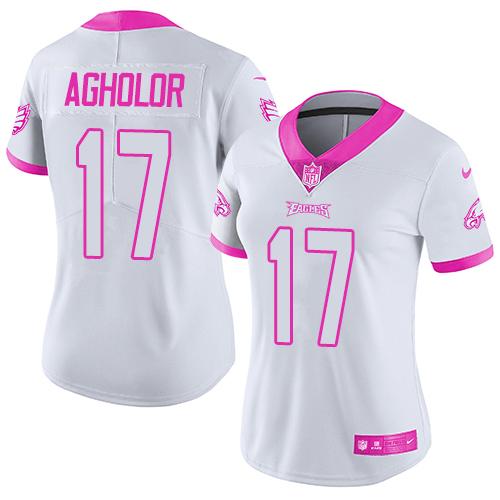 Nike Eagles #17 Nelson Agholor White Pink Women's Stitched NFL Limited Rush Fashion Jersey