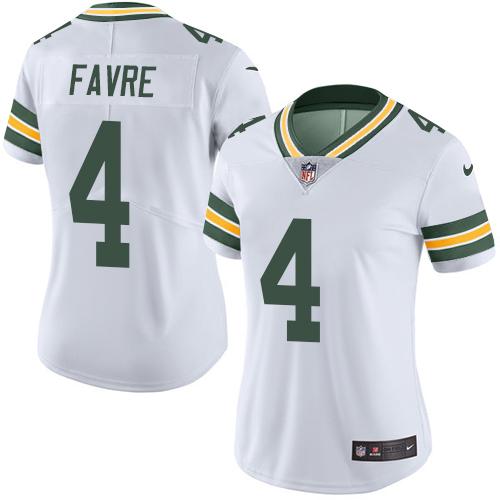 Nike Packers #4 Brett Favre White Women's Stitched NFL Limited Rush Jersey