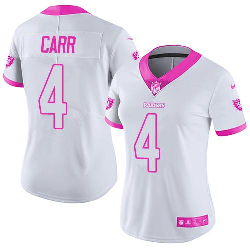 Nike Raiders #4 Derek Carr White Pink Women's Stitched NFL Limited Rush Fashion Jersey