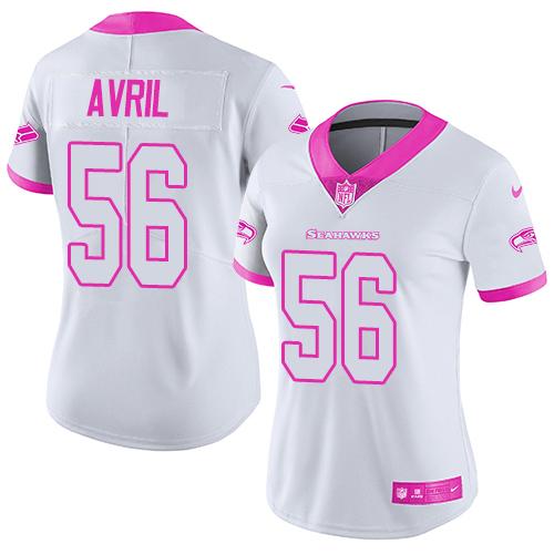 Nike Seahawks #56 Cliff Avril White Pink Women's Stitched NFL Limited Rush Fashion Jersey