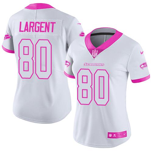 Nike Seahawks #80 Steve Largent White Pink Women's Stitched NFL Limited Rush Fashion Jersey