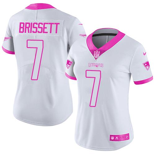 Nike Patriots #7 Jacoby Brissett White Pink Women's Stitched NFL Limited Rush Fashion Jersey