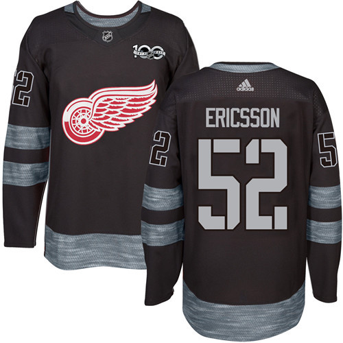 Red Wings #52 Jonathan Ericsson Black 1917-2017 100th Anniversary Stitched NHL Jersey