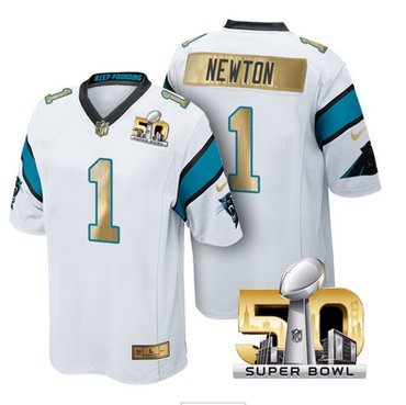 Pre Order Carolina Panthers Jersey 1 Cam Newton White Super Bowl 50th Limited Jerseys