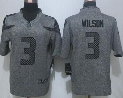 Men's Seattle Seahawks #3 Russell Wilson Nike Gray Gridiron 2015 NFL Gray Limited Jersey