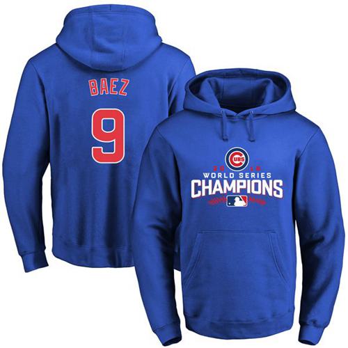 Cubs #9 Javier Baez Blue 2016 World Series Champions Pullover MLB Hoodie