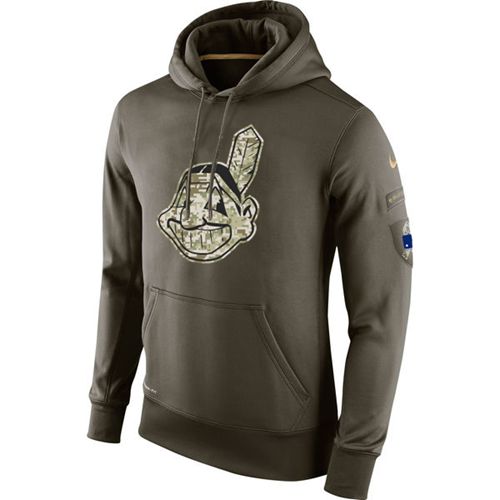 Men's Cleveland Indians Nike Olive Salute To Service KO Performance Hoodie