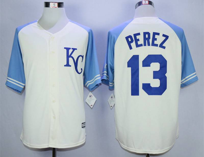 Men's Kansas City Royals #13 Salvador Perez Cream New Cool Base Jersey