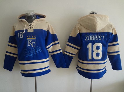 Men's Kansas City Royals #18 Ben Zobrist Alternate Blue MLB Hoodie