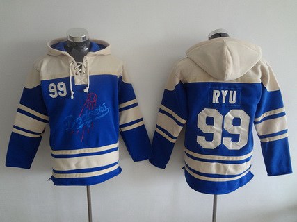 Men's Los Angeles Dodgers #99 Hyun-Jin Ryu Blue Alternate MLB Hoodie