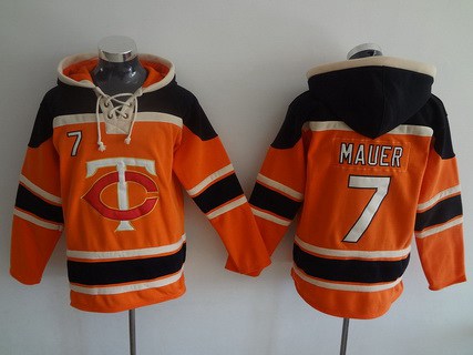 Men's Minnesota Twins #7 Joe Mauer Orange MLB Baseball Hoodie