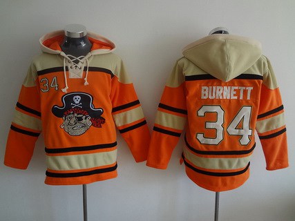 Men's Pittsburgh Pirates #34 A. J. Burnett Orange MLB Baseball Hoodie